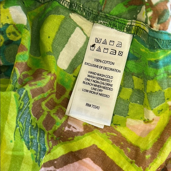 Haute Hippie Top Womens XL Safari 100% Cotton Green Seashell Beaded Bohemian - Picture 11 of 12